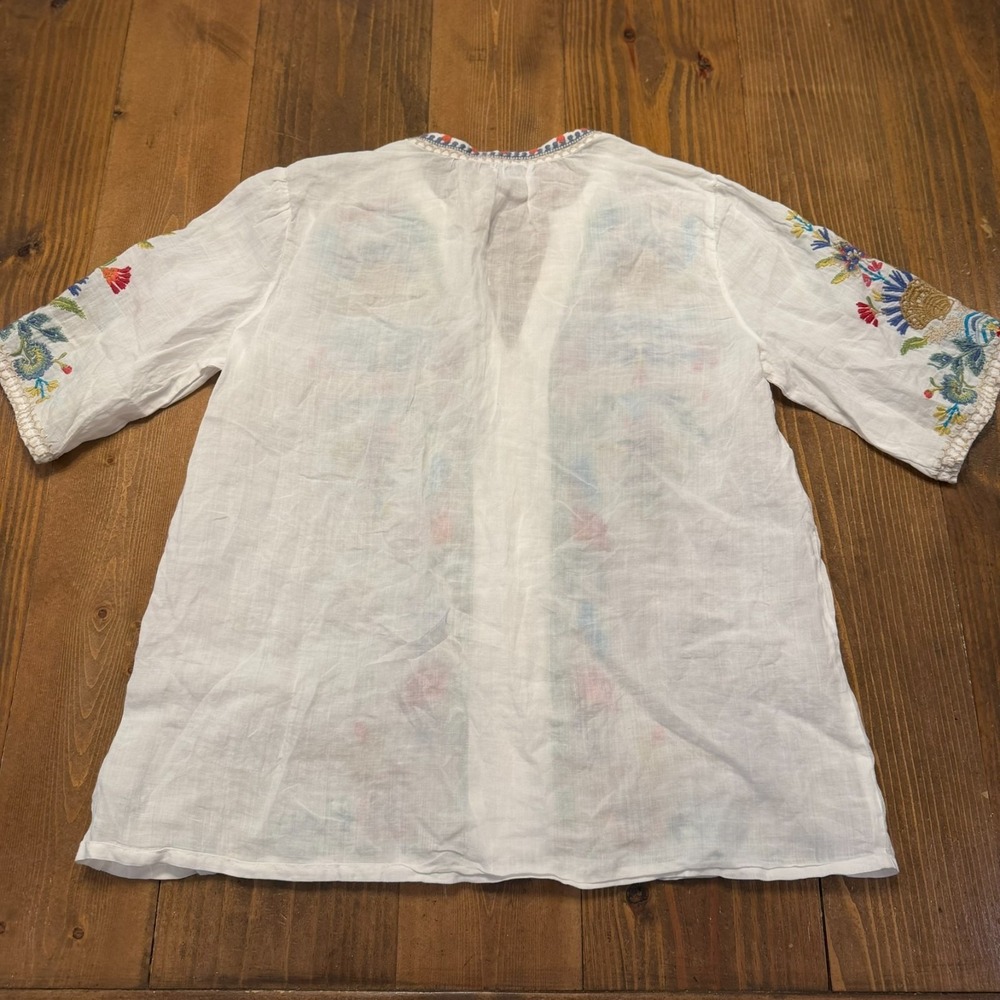 Johnny Was Arzella Easy V Neck Tunic Medium Floral Embroidery Boho Ramie NWT - Picture 9 of 11